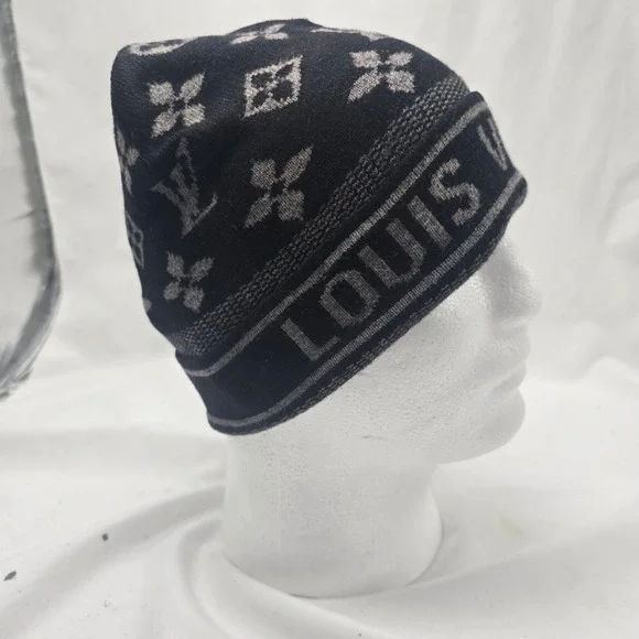Louis Vuitton Beanie Skull Cap Knit Black Winter Monogram Luxury Designer Mens - Picture 7 of 8